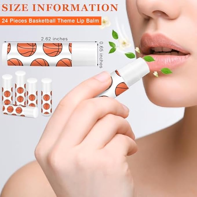 Heigble 24 PCS LIP BALM FOR TEAM GIFTS SPORTS MOISTURIZING JASMINE TASTE LIPSTICK FOR WOMEN PLAYERS SPORTS TEACHERS FANS PARTY FAVORS SUPPLIES(BASKETBALL) - Image 2